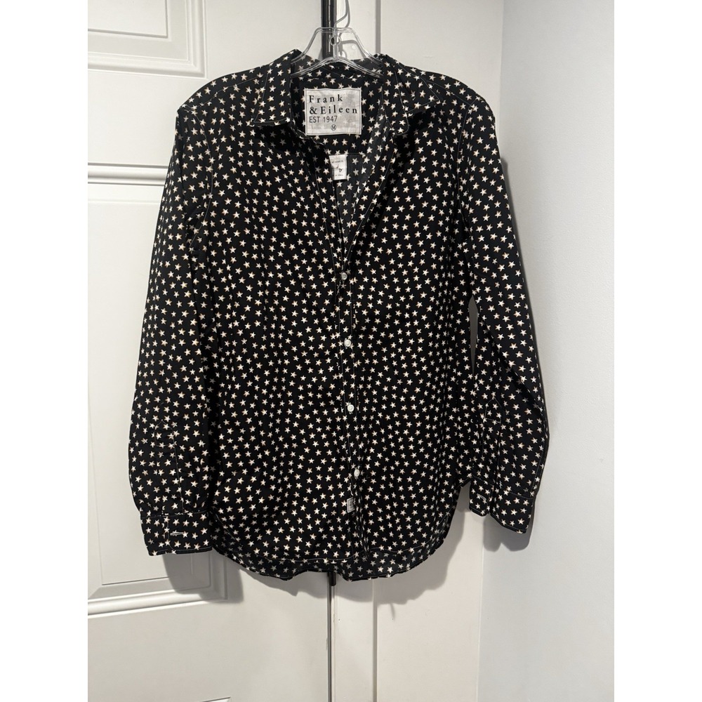 Frank & Eileen Black Gold Stars Shirt Women's M Long Sleeves Button Down M Frank